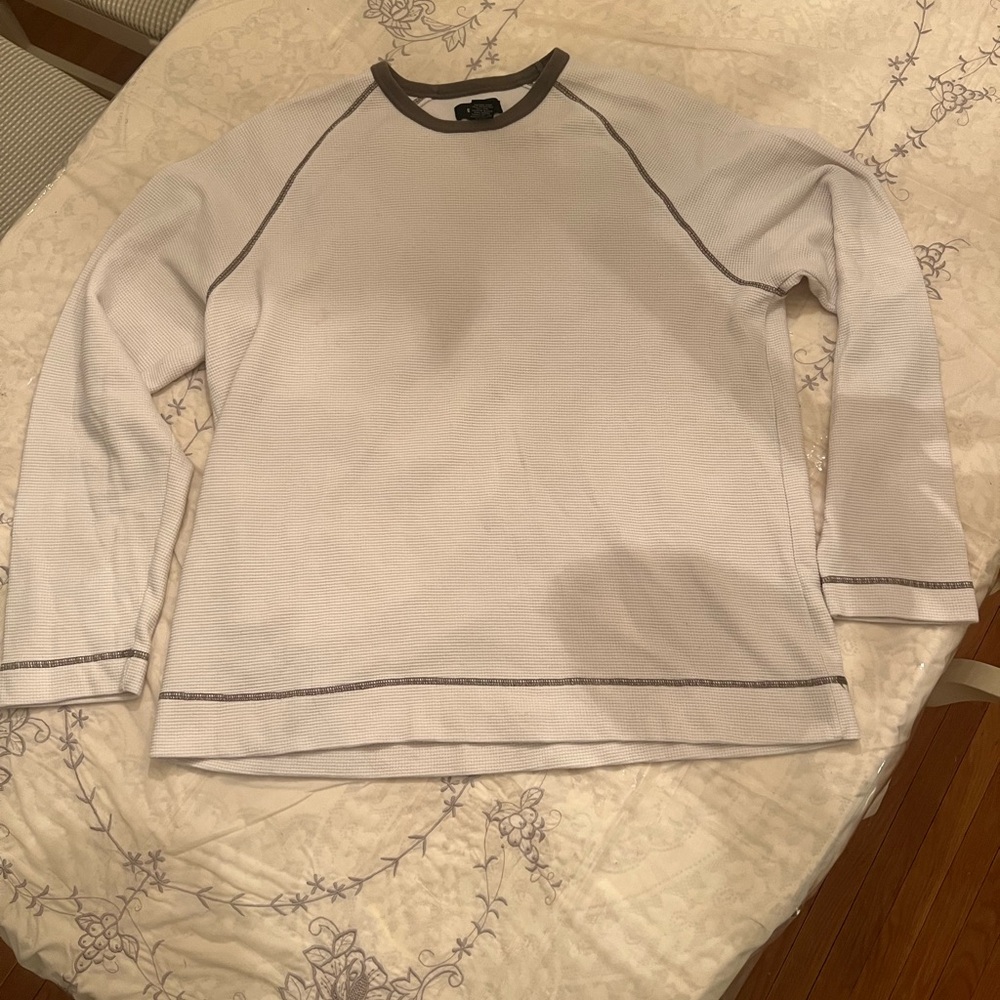 Men's White Long Sleeve Shirt with Gray Trim
